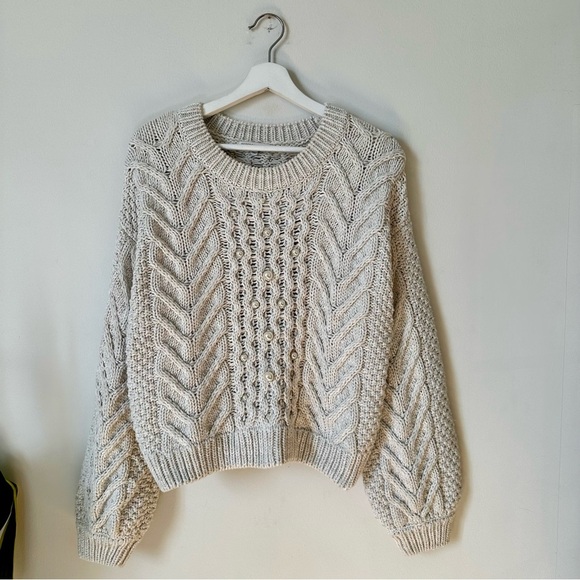 Rebecca Minkoff Blake Pearl Embellished Cable Knit Sweater in Cream Size Medium - Picture 4 of 12